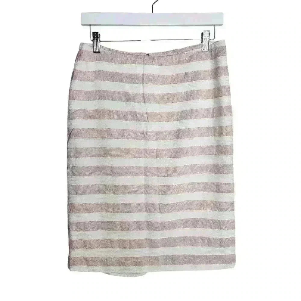 Talbots Pencil Skirt Pink White Print Size 8 Straight Textured Knee Length